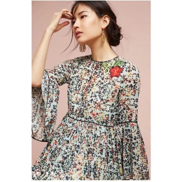 Bhanuni by Jyoti Libra Embroidered Tunic Mini Dress Size M Floral Anthropologie - Picture 3 of 13